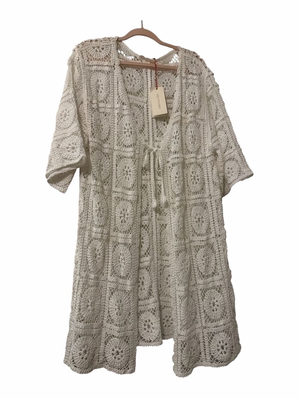 Solitaire NWT Crochet Lace Granny Square Open Front Duster Kimono OS